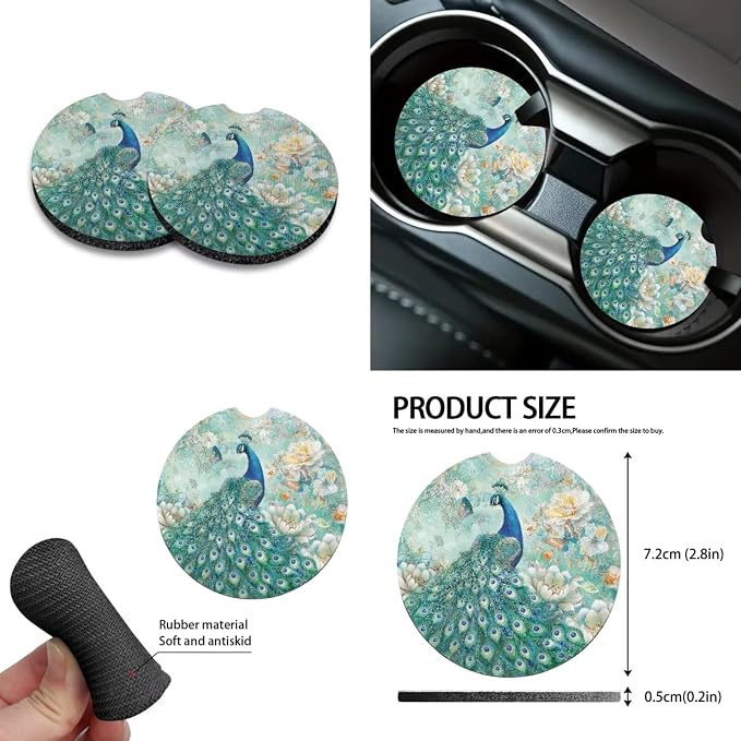 Peacock Flower Butterfly Print Auto Seat Covers Full Set, 10 Pcs Universal Fit Car Accessories Steering Wheel Cover Car Trash Bin Keychain Coasters Air Vent Storage Box