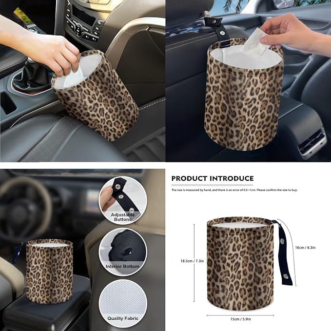 15 Pcs Brown Leopard Car Seat Cover Full Set for Women with Steering Wheel Cover Seat Belt Cover Trash Bin Front Rear View Mirror Car Cup Holder Keychain