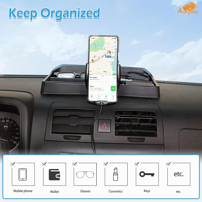 Aunginsy Center Console Dash Storage Tray with Mobile Phone Holder Compatible with Hummer H3 2005-2009, Car Dashboard Multi-Functional Phone Mount Storage Box Dash Organizer Tray Insert Accessories