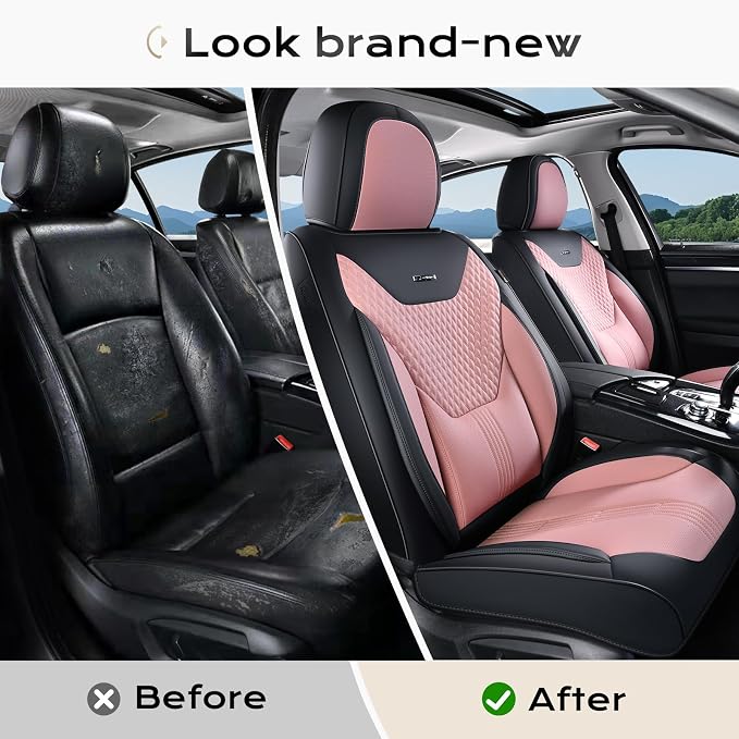 Coverado Car Seat Covers Full Set, Front Seat Covers with Lumbar Support and Back Seat Cover Waterproof Leather Automotive Seat Cover, Universal Car Interior Protectors Cushion for Most Cars