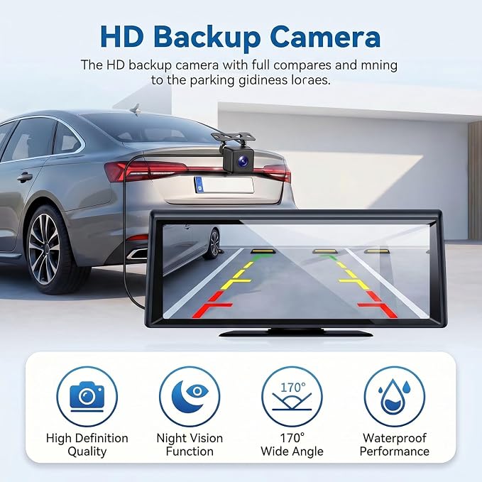 8.1" Portable Wireless CarPlay Stereo with 2K Dash Cam & 1080P Backup Cam | Wireless CarPlay/Android Auto, Voice Control, Split Screen, Plug & Play, 2K Dash Cam + 1080P Rear Cam