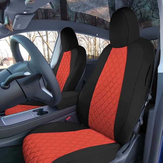 FH Group Custom Fit Car Seat Covers Specifically Made for 2020-2025 Tesla Model Y Ultraflex Neoprene Water Resistant Automotive Seat Covers -Front Set Red