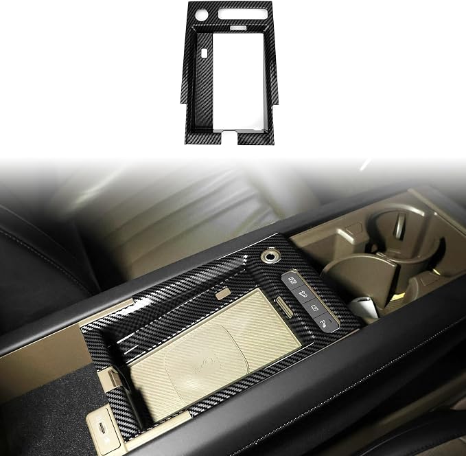 YOUTOOCAR Center Console Wireless Charging Pad Frame Cover Trim Compatible with Kia EV9 2024-2025 Accessories (Carbon Fiber Pattern)