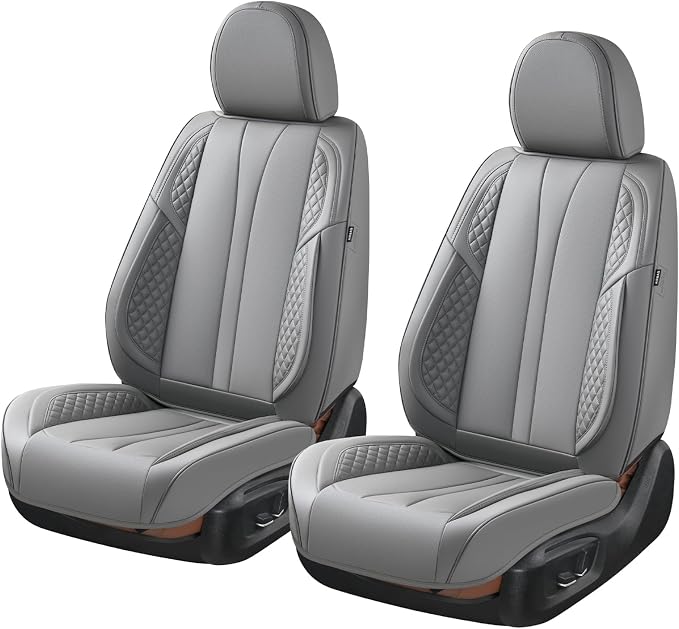 2-Seater Car Seat Covers Full Set Waterproof and Breathable Nappa Leather, Fit for Front Seats of Cars, Compatible with Airbags, Car Seat Protector Covers for Most Cars - Grey