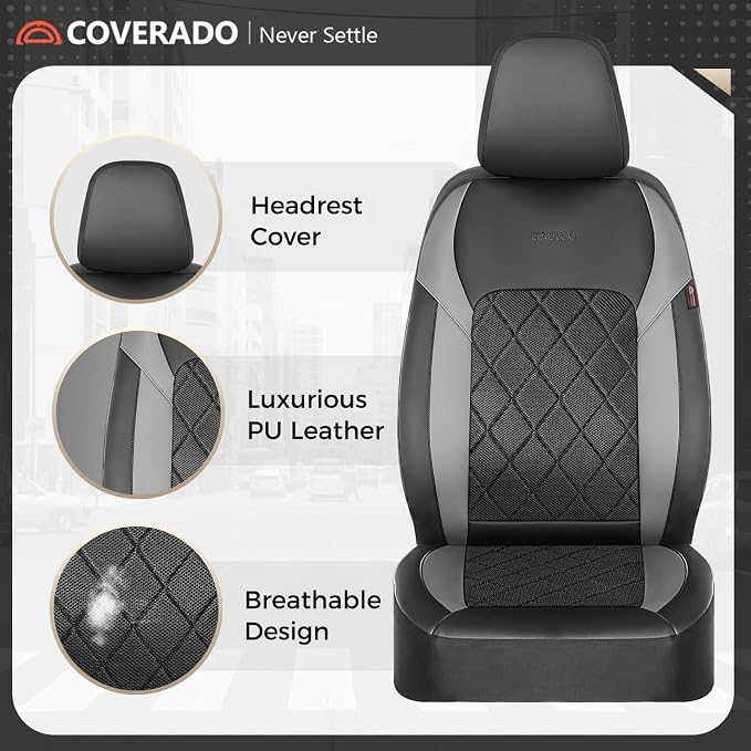 Coverado Car Seat Covers, Front Seat Covers, 2 Front Automotive Seat Cover, Mesh Breathable Seat Protectors, Universal Fit for Most Cars
