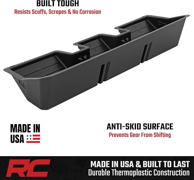 Rough Country Under Seat Storage Tray for Tesla Cybertruck (2024-2005) - Custom-Fit Rear Seat Organizer, High-Density Thermoplastic, Anti-Skid Cargo Tray