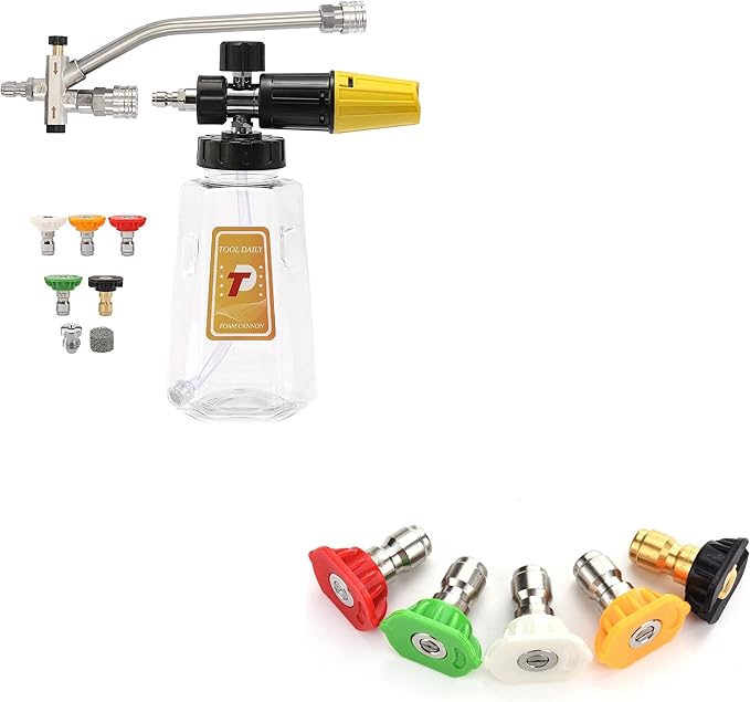 Tool Daily Pressure Washer Foam Cannon with Dual-Connector Accessory, Spray Nozzle Tips Multiple Degrees