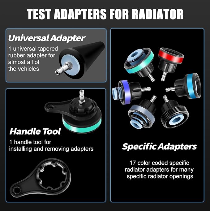 JIFETOR 28PCS Radiator Pressure Tester and Coolant Refill Tool Kit, Auto Cooling System Leakage Test and Pneumatic Vacuum Purge Filling Set Universal for Airlift Car Auto Truck