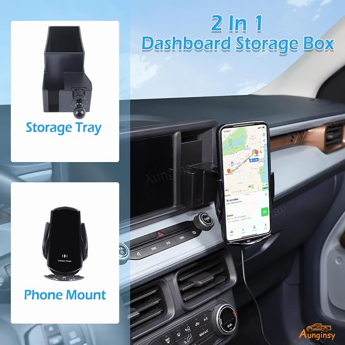 Aunginsy Dashboard Hidden Screen Drawer Organizer with Phone Holder Compatible with Ford Maverick 2022 2023 2024 Car Multimedia Display Right Side Panel Storage Box Truck Dash Cubby Insert Accessories