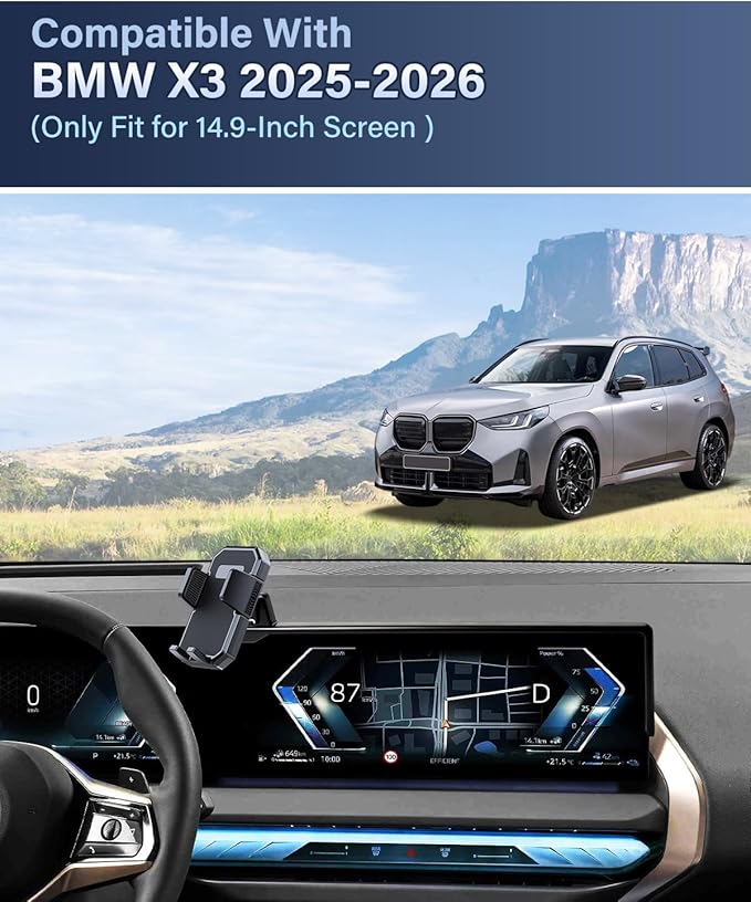 PZK Car Phone Holder for BMW X3 2025 2026 Accessories 14.9-Inch Screen Fixed Clip, Car Phone Mount Auto Lock Clamping with 360° Rotation Fit iPhone & 4.0-7.0'' Smartphones Cradles (Not Fit BMW X4)