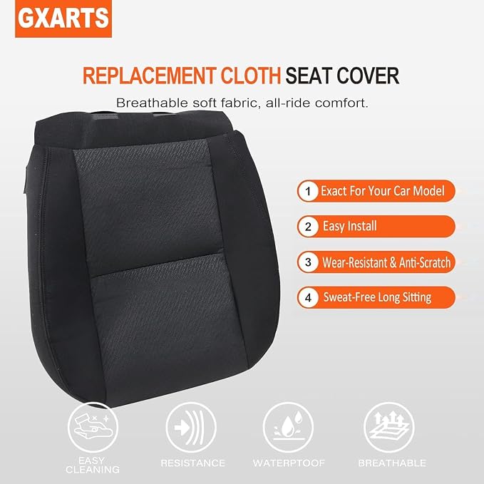 GXARTS Driver and Passenger Side Bottom & Top Lean Back Replacement Cloth seat Cover Black #19C Fit for Chevy Silverado Avalanche Suburban Tahoe GMC Sierra Yukon XL 2007 2008 2009 2010-2014