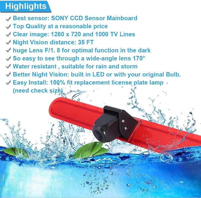 HD 1280x720 Pixels 1000 TV Lines 3rd Brake Light Reversing Camera Brake lamp Parking Camera for VW T5 Multivan Caravelle Hochdach T6 MIT Hochdach ab T5 Camper Lupo 6X Seat Arosa