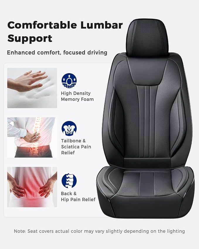 Huidasource Front Car Seat Covers, Luxury Waterproof Faux Leather, Universal Fit for Most Cars, SUVs & Trucks, Airbag Compatible, Easy to Install, Stain & Scratch Resistant, Black