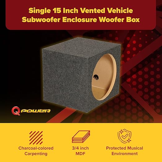 Q Power 12 Inch Heavy-Duty Single Sealed Carpet Covered Durable Car Audio Vehicle Subwoofer Enclosure Woofer Box, Charcoal Gray