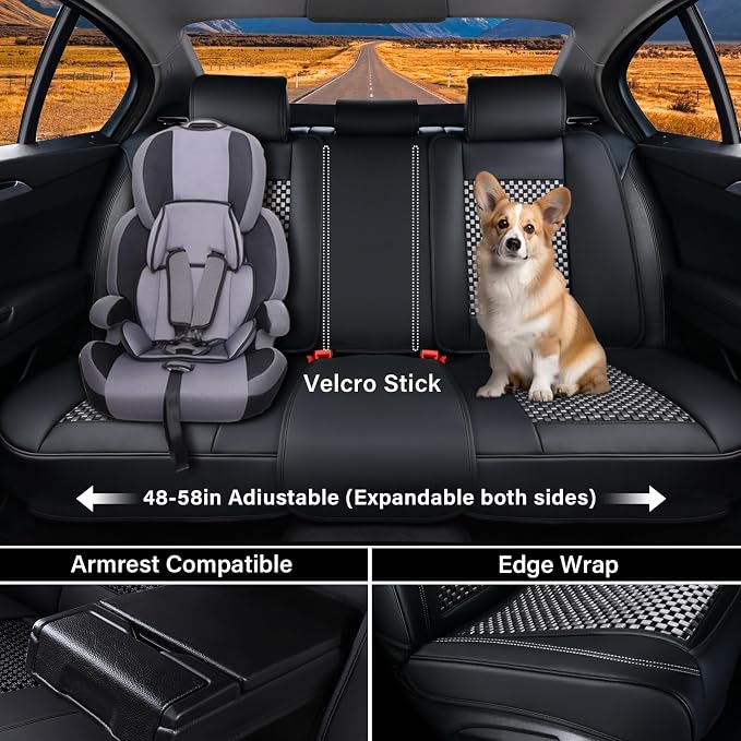 Coverado 2 in 1 Seat Covers for Car Full Set, Conversions Between Warm Suede and Cold Ice Silk for Car Seat Protector Car Accessories Universal Fit for Most Cars SUVs and Trucks（Black&Gray）