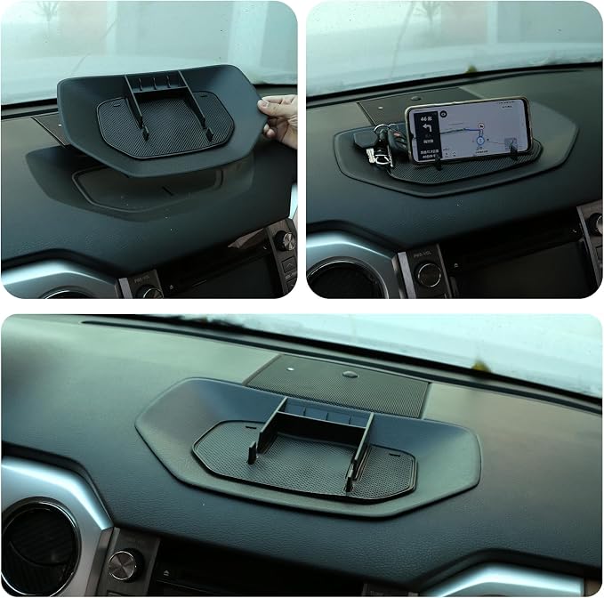 Black ABS Car Center Console Dash Table Storage Tray Fit for Toyota Tundra 2014-2021 Instrument Organizer Phone Holder Cradle Accessories (Without Mobile Phone Holder)