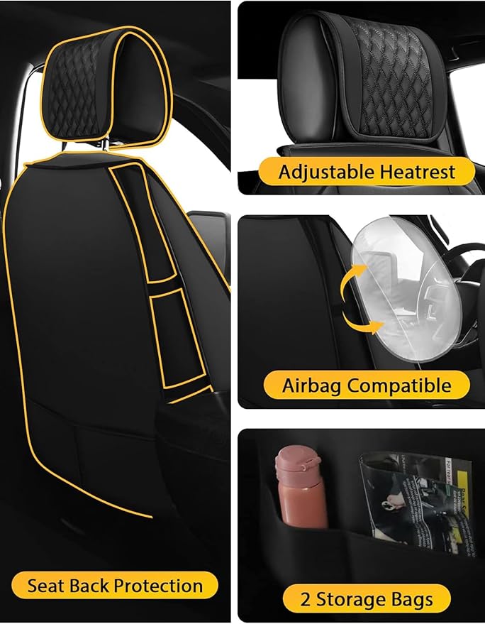 Octomo Custom Leather Seat Cover Full Set Compatible with Toyota Tacoma 2009 to 2024 TRD Sport Off Road TRD Pro Limited SR SR5 Package Access Double Extended Cab Pickup Truck (5 Pcs, Black)