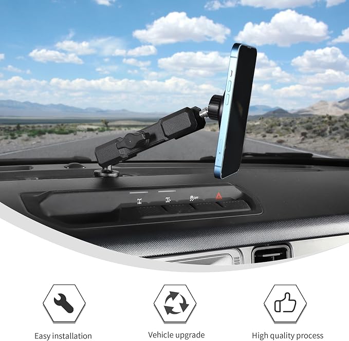 Linskip Magnetic Phone Mount for 2021–2025 2026 Ford Bronco & Bronco Raptor, Magnetic Car Phone Holder for Bronco Interior, 360° Rotation, One-Hand Operation, Strong Magnet