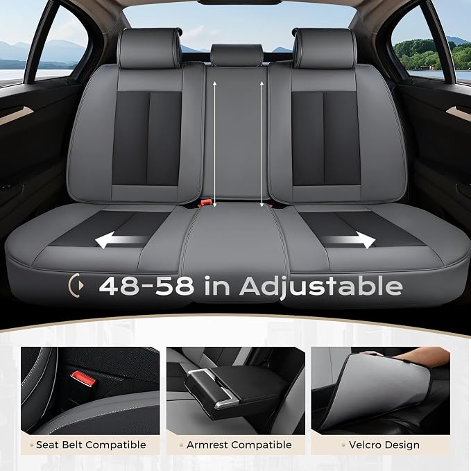 Coverado Car Seat Covers Full Set, Car Seat Protector Waterproof, Nappa Leather Car Seat Cushion, Seat Covers for Cars, Front Seats and Back Universal Fit for Most Cars