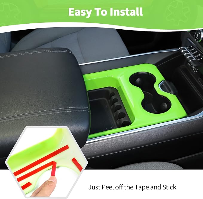RT-TCZ for RAM Green Center Console Cup Holder Panel Trim Cover for Dodge RAM 2018 up Green Interior Accessories