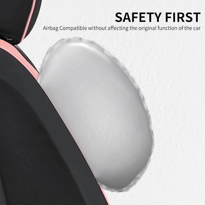 FLORICH Leather Seat Covers, Car Seat Covers Full Set, Car Seat Protector Waterproof, Front and Rear Seat Covers for Cars, Automotive Seat Covers Universal Fit for Most Cars Truck SUV - Pink&Black