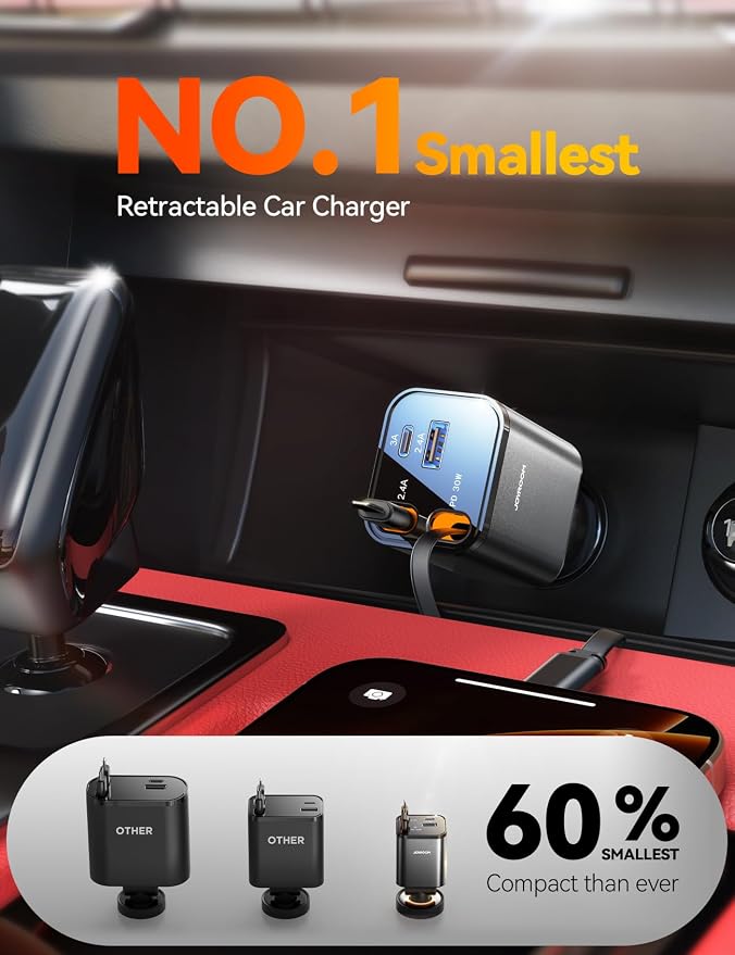 [2026 Ultra-Compact] 84W Retractable Car Charger, [PD 45W] Car Charger USB C for iPhone 16 17 Pro Fast Charging, Car Accessories Travel Essentials Gifts for Women Men for iPhone 17 Air 16 15 14 13 12