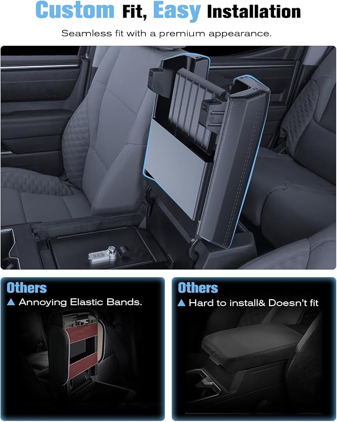 for 2022~2026 Tundra (SR/SR5/Limited) 2-in-1 Silicone Center Console Armrest Cover& Armrest Hidden Privacy Tray - [OEM Design& Friendly Liquid Silicone Rubber] - Thin Black