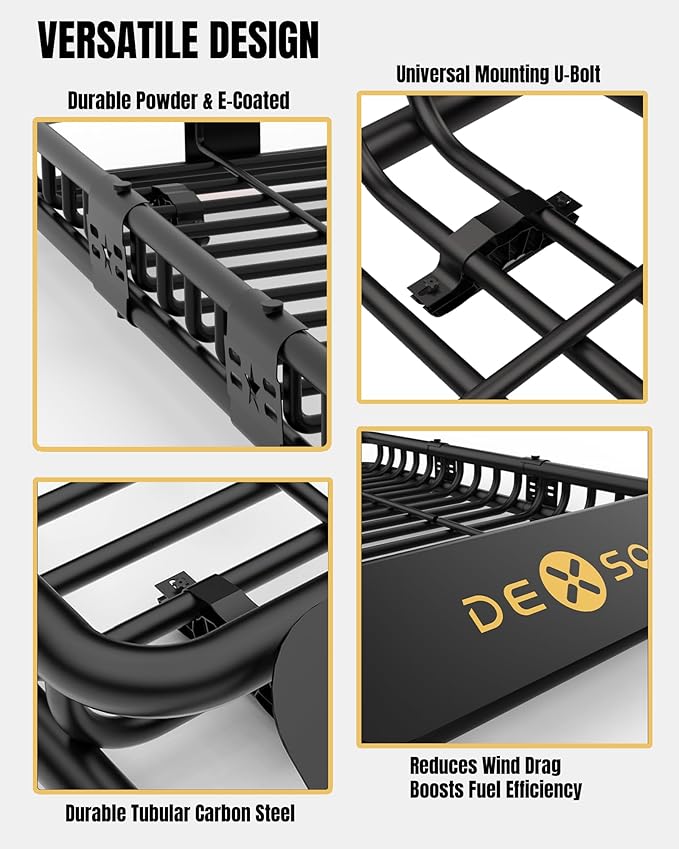 DEXSO 64" x 50" Universal Roof Rack Basket, 200 Lbs Capacity Rooftop Cargo Carrier Basket with Extension Luggage Rack Heavy Duty for SUVs, Trucks, Vehicles