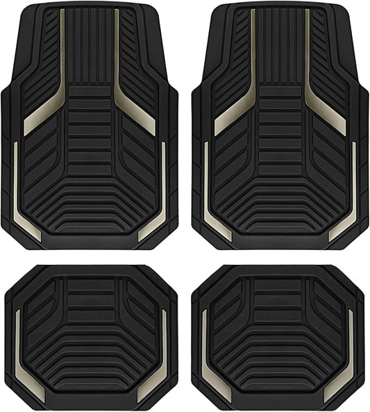 PIC AUTO Heavy Duty Rubber Floor Mats, Gray Aluminum Film Car Mats Set, Front and Rear Car Mats with Anti-Slip Backing, All Weather Protection, Trim-to-Fit for Automotive SUV, Sedan, Van