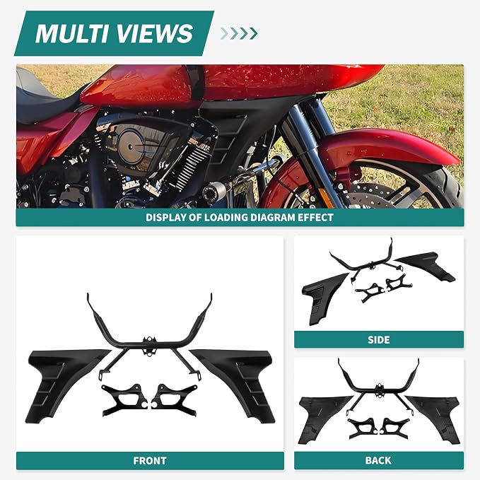 Motorcycle Side Fairing Panel Spoiler Support Brackets Covers Fit for Harley Touring FLTRXSE 2023-later CVO Road Glide ST FLTRXSTSE 2024-2025 (Vivid Black)
