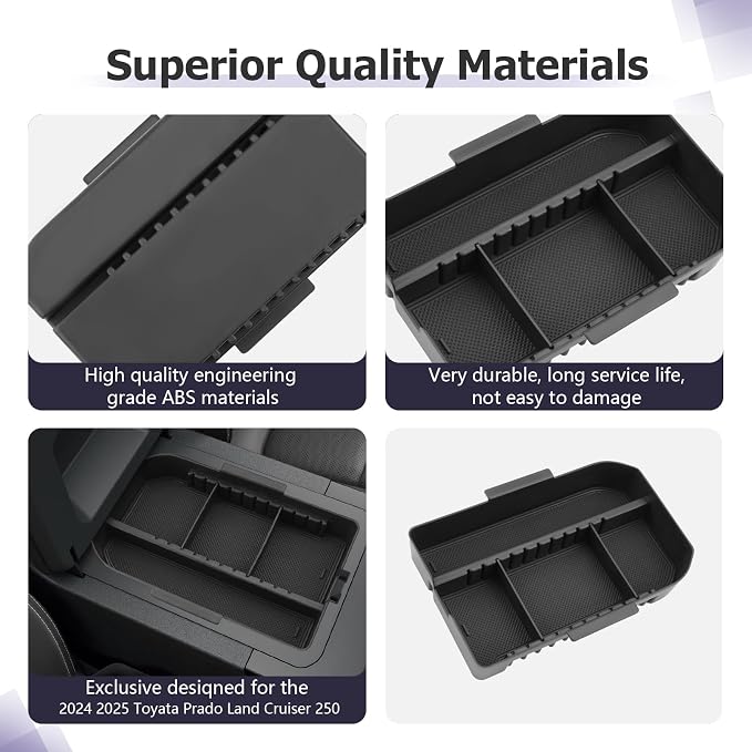 LUWU Land Cruiser 2024 2025 2026 Center Console Organizer Land Cruiser 1958/Base LC250 Accessories Armrest Organizer Tray Armrest Box w/Adjustable Part (NOT FOR First Edition Cool Box Chilled Console)