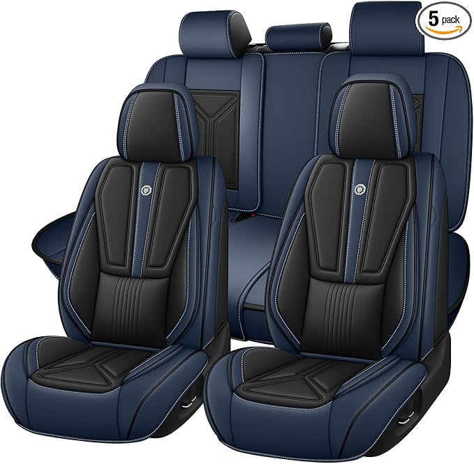 Arazi Fit for 90% of Mercedes-Benz Seat Covers, 360° Full Wrap Original Seat Cover, Waterproof Nappa Leather Seat Covers with Big Space Storage Pocket Seat Protector（5 Seats Standard, Black&Blue）