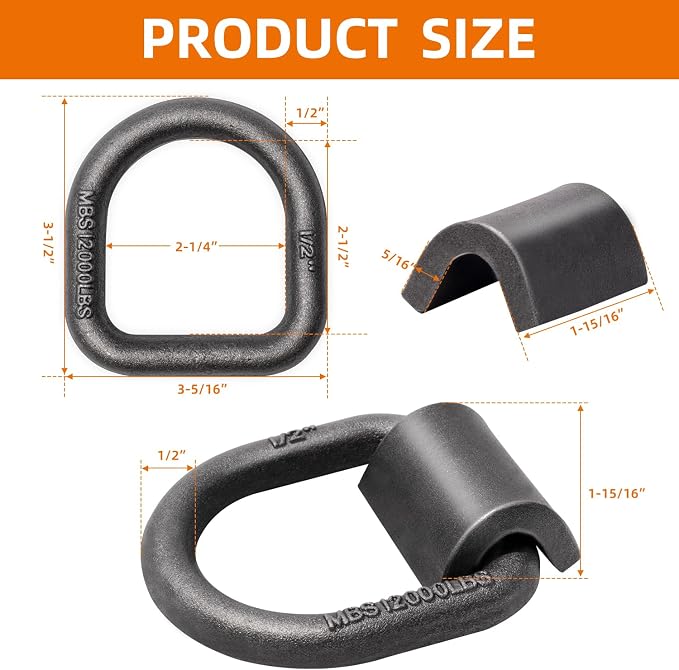 lifgarfe 8Pcs Heavy Duty 12000LBS Trailer Weld-On Forged D Ring Tie Down Anchor 1/2" Weldable D Rings