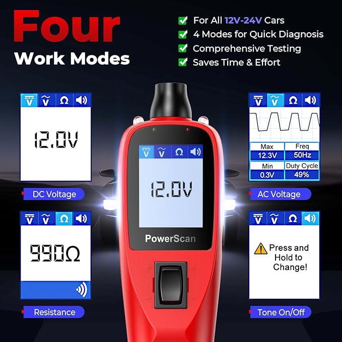 Autel PowerScan Automotive Circuit Tester: 2026 Power Circuit Probe Tool, 12-24V Electrical Short Open Breaker Circuit Finder, AC/DC Current Resistance, Duty Cycle, 20FT Extension Cord for All Cars
