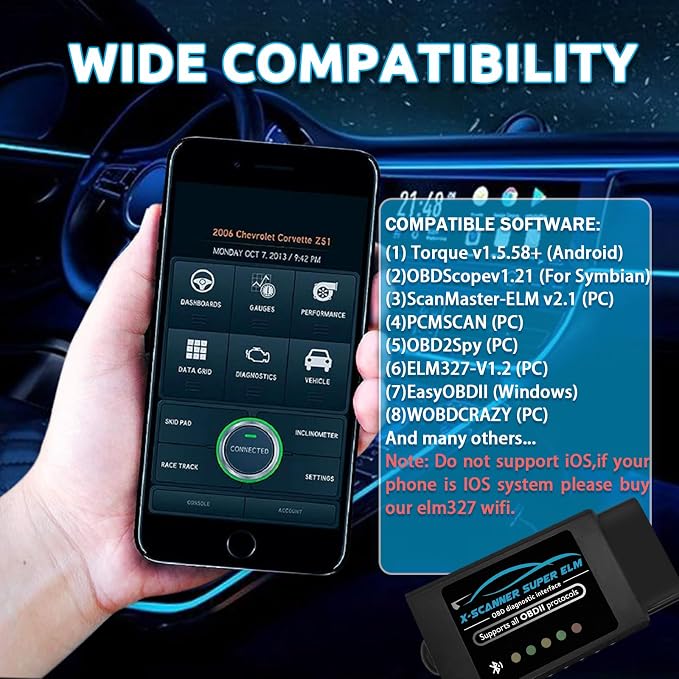 Obd2 Bluetooth ELM327 v1.4 Scanner with PIC18F25K80 Original Chip, Car Code Reader Compatible for 1996+ Vehicles,Works with Torque App in Android,Windows and Symbian System(NOT iOS)