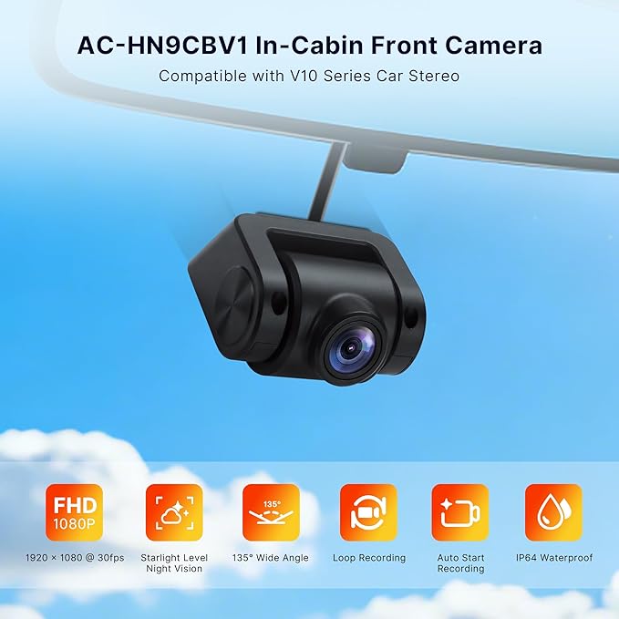 in-Cabin Camera, Rearward-Facing(Front-Cabin-Mounted) with AHD 1080p,30fps,Starlight Night Vision,135° Wide Angle,Loop Recording,Parking Mode,Only Compatible with V10 Series,AC-HN9CBV1
