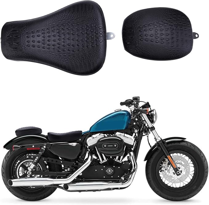 Black Crocodile Motorcycle Front Driver Solo Seat+Rear Passenger Pillion Pad for Sportster 48 72 Iron 883 XL883 Forty Eight XL1200 Seventy Two 1200