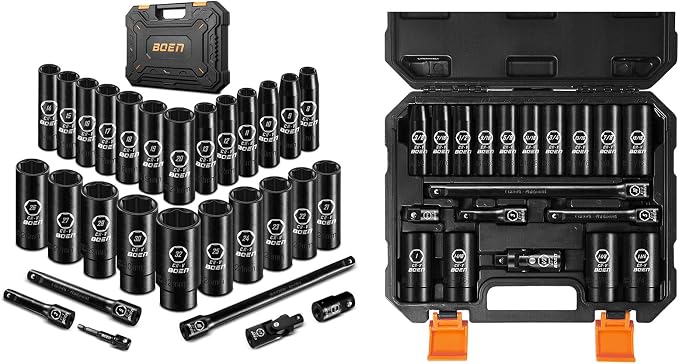 boen 29PCS 1/2" Metric Socket Set(8mm-32mm) + 19PCS 1/2" SAE Socket Set(3/8"-1-1/4")