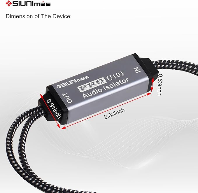 Pro U101 Mini RCA Passive Ground Loop Noise Isolation Box Build-in Nylon Braided Cords Audio Noise Filter for Home/Car/Official Audio Playing Systems Hum/Buzzing Problems