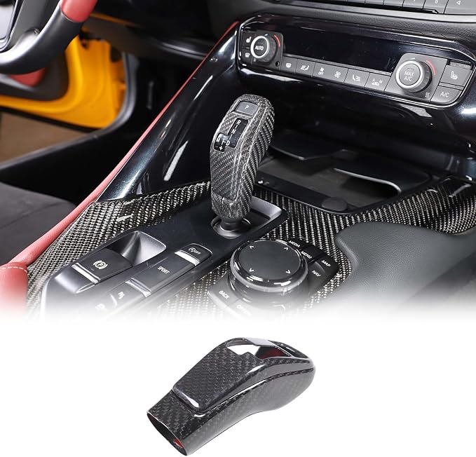 Real Carbon Fiber Gear Shift Head Cover and Front Head Cover Set Compatible with Toyota Supra GR A90 A91 MK5 2019-2026, Gear Shifter Knob Cover Protector Trim Cap 2Pcs (Black)