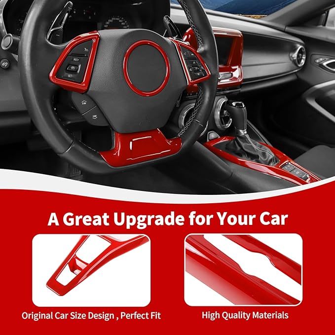 RAZPOY for Camaro Interior Trim Kit, 6PCS Gear Shift Panel Trim Navigation Screen Radio Cover Compatible with 2017-2023 Chevy Camaro, Red (Small Screen)