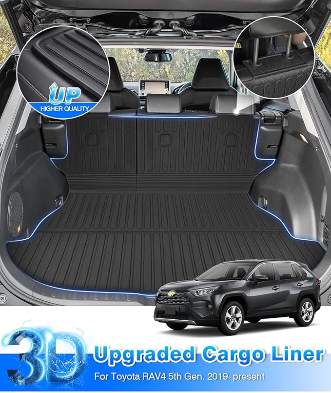 Rav4 Cargo Liner - Trunk Mat Fits for Toyota Rav4 2019-2025 (Include Hybrid), All Weather Cargo Mat with Backrest Mat for Rav 4 Accessories, Heavy Duty Car Mats, Car Accessories