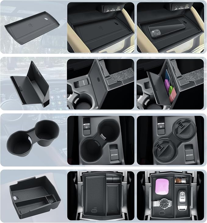 BIBIBO for 2025 Subaru Forester Console Organizer 2025 Subaru Forester Console Armrest Tray+Cup Holder +Wireless Charging Mat +Hidden Storage Box 2025 Forester Accessories