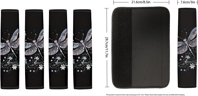 9 Piece Dragonfly Print Seat Covers for Women Set, Breathable Stretchy Auto Car Seat Cover with Steering Wheel Cover Safety Belt Pads Universal Fit for Cars Trucks SUV, Black