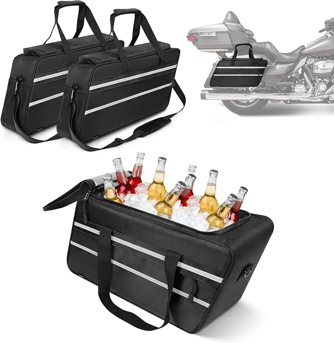 Motorcycle Saddlebag Cooler Liner Bag, Insulated Saddle Bag Compatible with 1993-2024 Harley Touring Electra Glide Road Glide Street Glide Road King with Detachable Shoulder Strap, 1 Pair