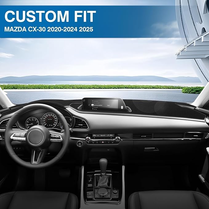 KUST Black Dash Cover for Mazda CX-30 CX30 2020-2024 2025 2026(Without HUD) Polyester Dashboard Cover Non-Slip Interior Accessories for CX30 Dash Mat Sunshade Windshield Glare