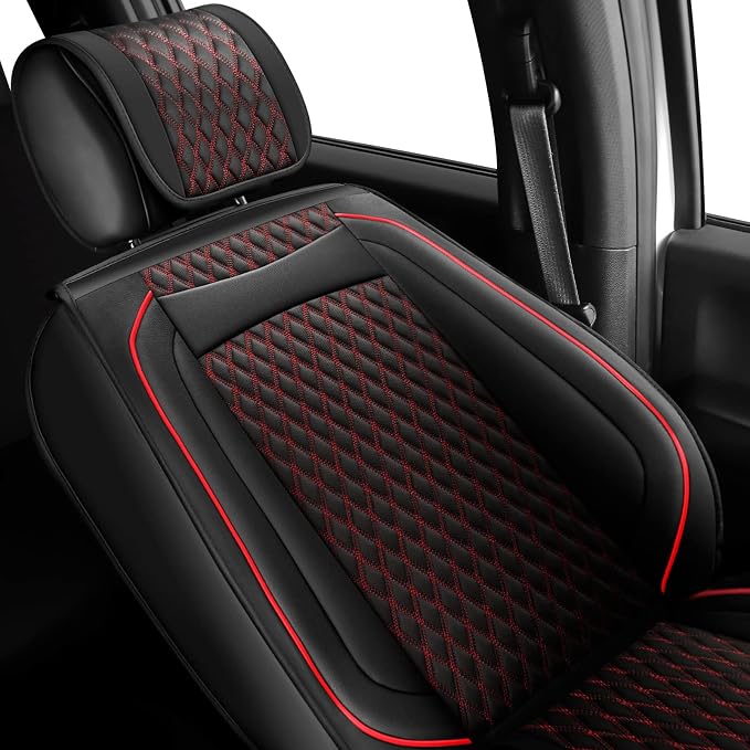Seat Covers Front Set Compatible with Toyota Tacoma Custom 2009 to 2024 TRD Sport Off-Road TRD Pro Limited SR SR5 Package Access Double Extended Cab Pickup Truck Seat Cover (2Pcs Front Set,Black Red)