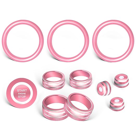 for Nissan Sentra 2025 2024 2020-2023 Accessories Knob Cover Set - Volume Tune Knob Covers, Air Conditioner, Air Vent Outlet Rings/Covers Push Start Stop Button Ring Trim for Sentra, 12Pcs (Pink)