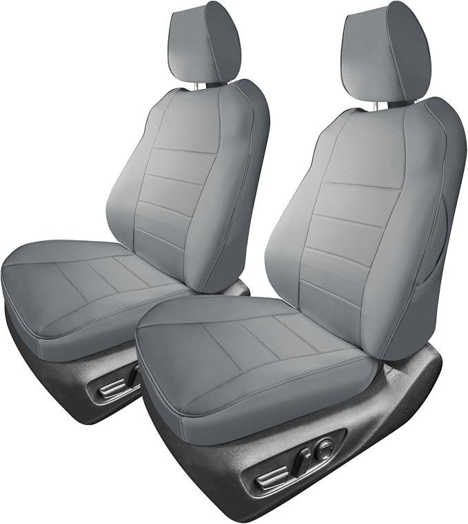 FH Group Custom Fit Car Seat Covers Specifically Made for 2021-2024 Toyota Sienna 7-8 Seater, Faux Leather Automotive Seat Covers - Front Set Solid Gray