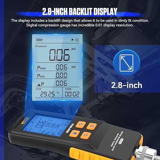 AUTOOL Digital Exhaust Back Pressure Gauge, Exhaust Back Pressure Tester Kit -500~2000mBar for Gasoline Diesel with Adapters & Hoses, Data Holding, Backlit Screen (PT670)